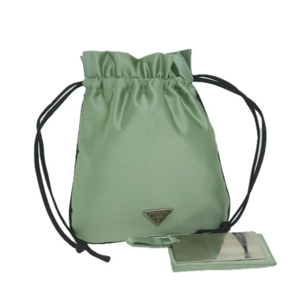 PRADA Drawstring Pouch Pouch Satin Green Auth 65661V - Picture 1 of 15